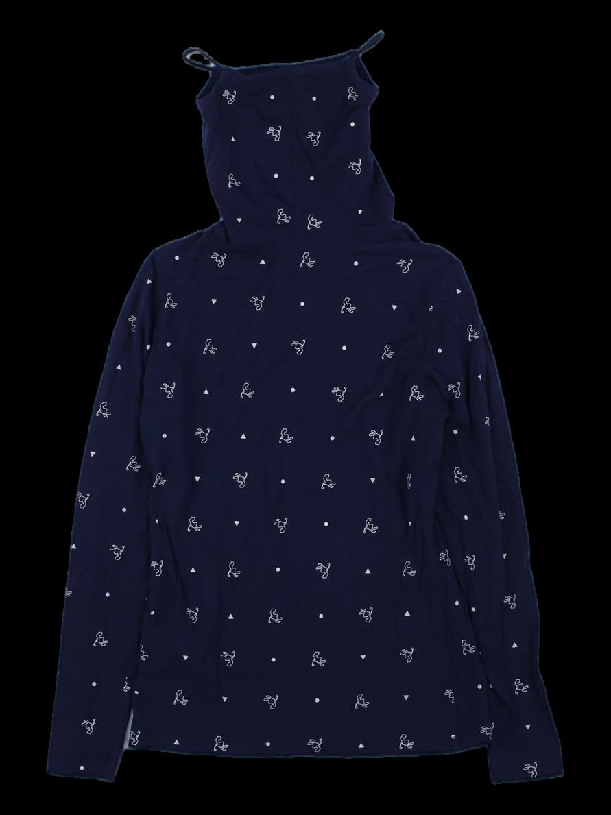 네이비 패턴 하이넥 롱슬리브 티셔츠