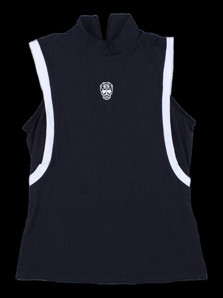 블랙 민소매 골프 탑 with 화이트 라인 디테일