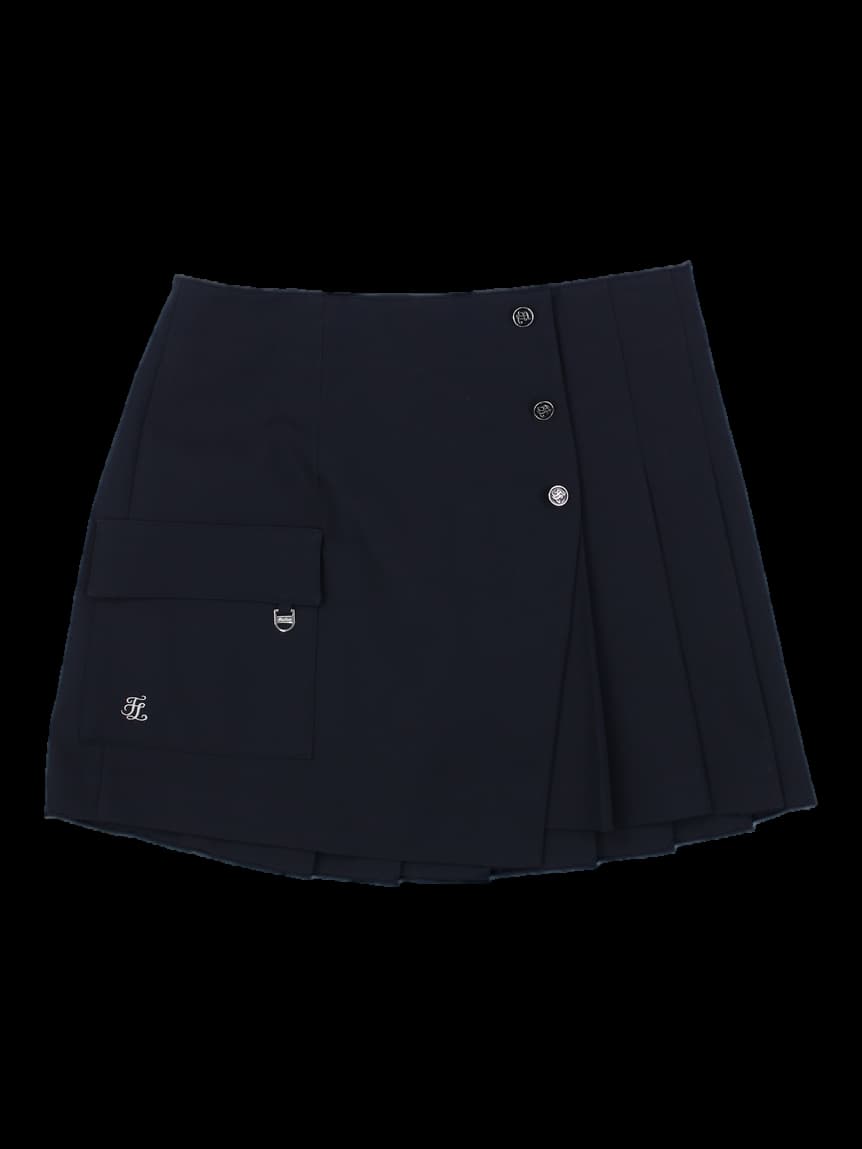 블랙 버튼 포인트 플리츠 스커트