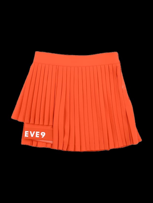 오렌지 비대칭 플리츠 랩 스커트