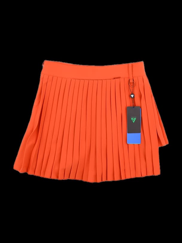 오렌지 비대칭 플리츠 랩 스커트