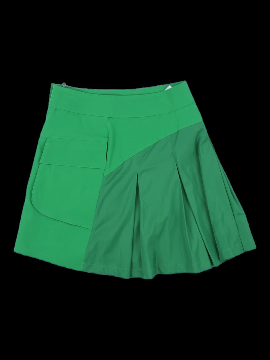 그린 컬러 블록 플리츠 큐롯 스커트