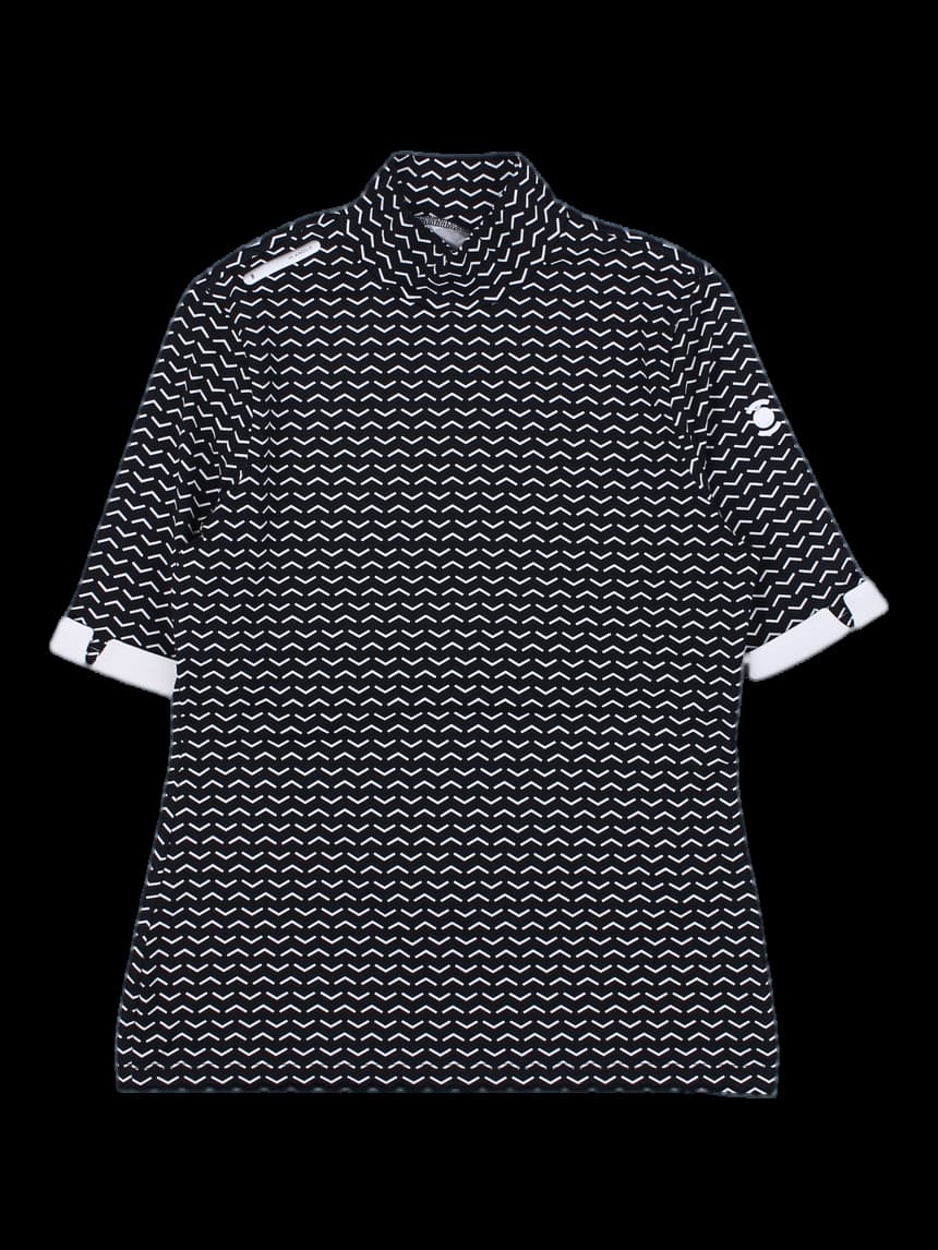 와이드앵글 여성 기하학 패턴 하이넥 반팔 티셔츠