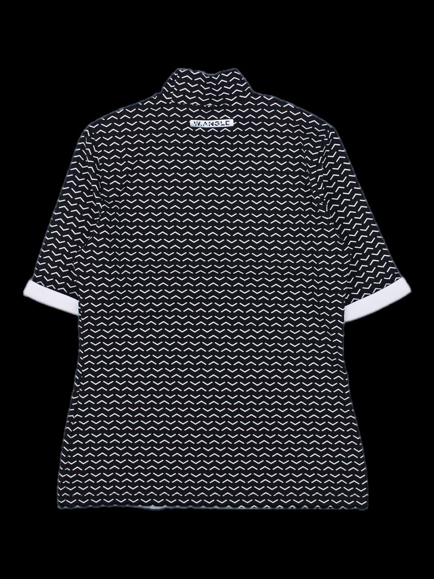와이드앵글 여성 기하학 패턴 하이넥 반팔 티셔츠