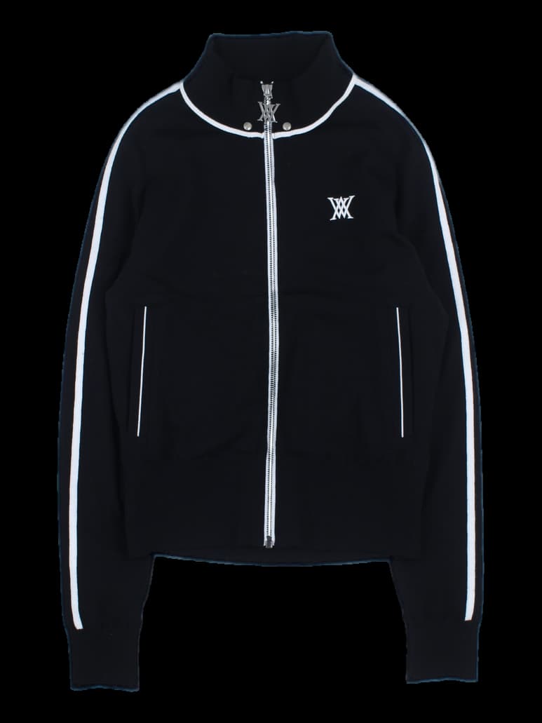 블랙 배색 스트라이프 집업 니트