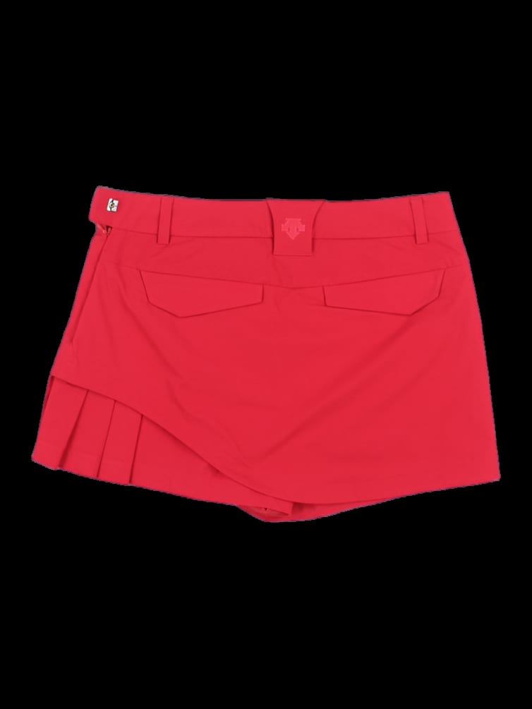 레드 솔리드 아플리케 플리츠 큐롯 팬츠