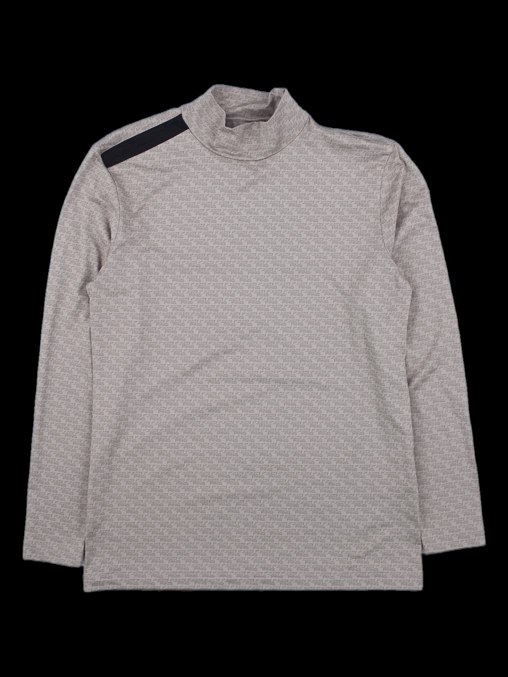 베이지 핑 패턴 긴팔 하이넥 티셔츠