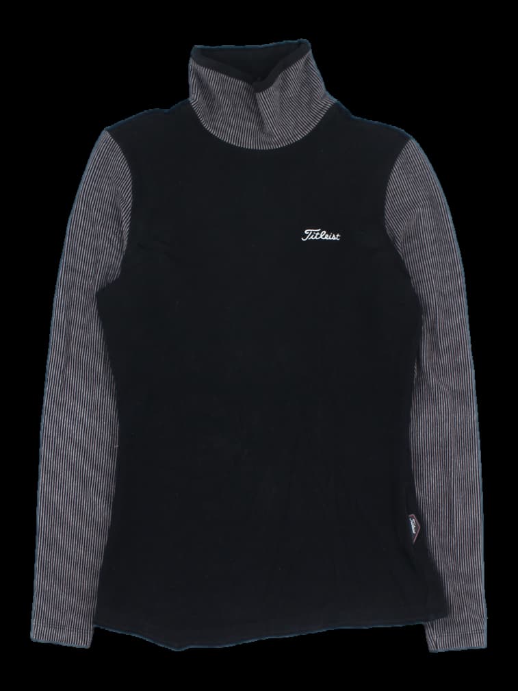 타이틀리스트 블랙 긴팔 터틀넥 티셔츠 (스트라이프 배색)