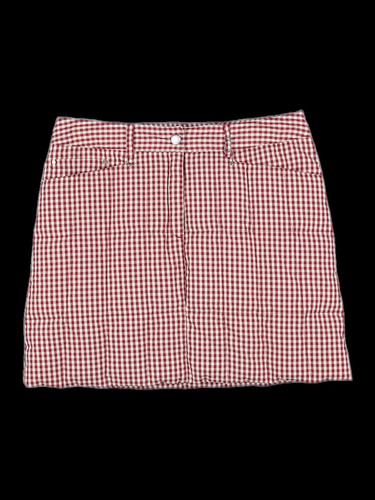 레드 깅엄 체크 미니 스커트