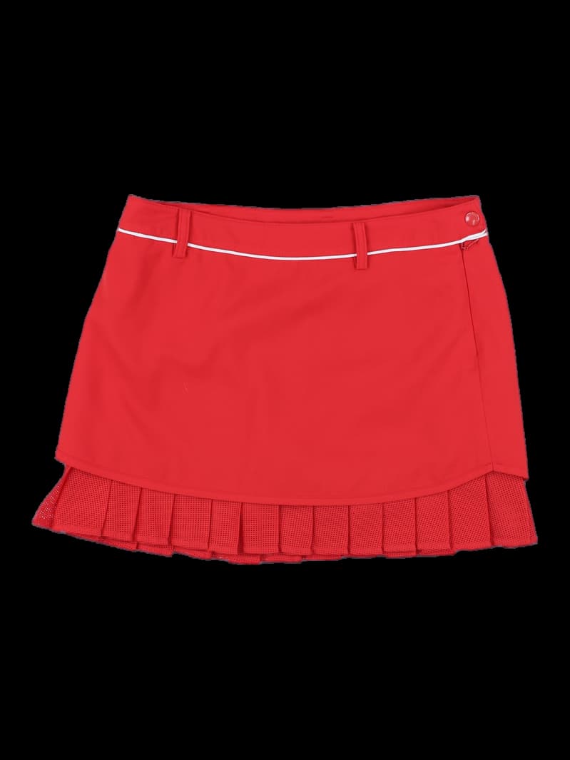레드 플리츠 믹스 미니 스커트