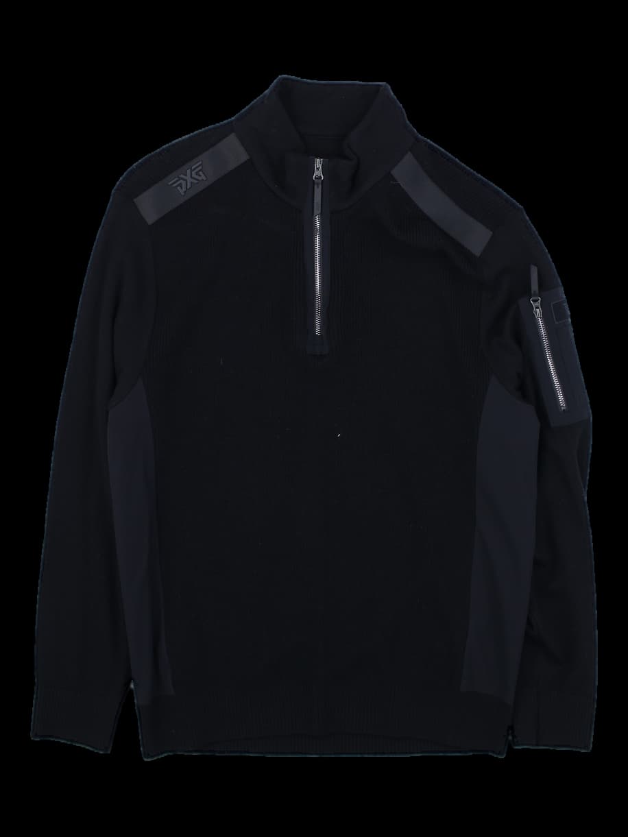 블랙 반집업 하이넥 니트웨어