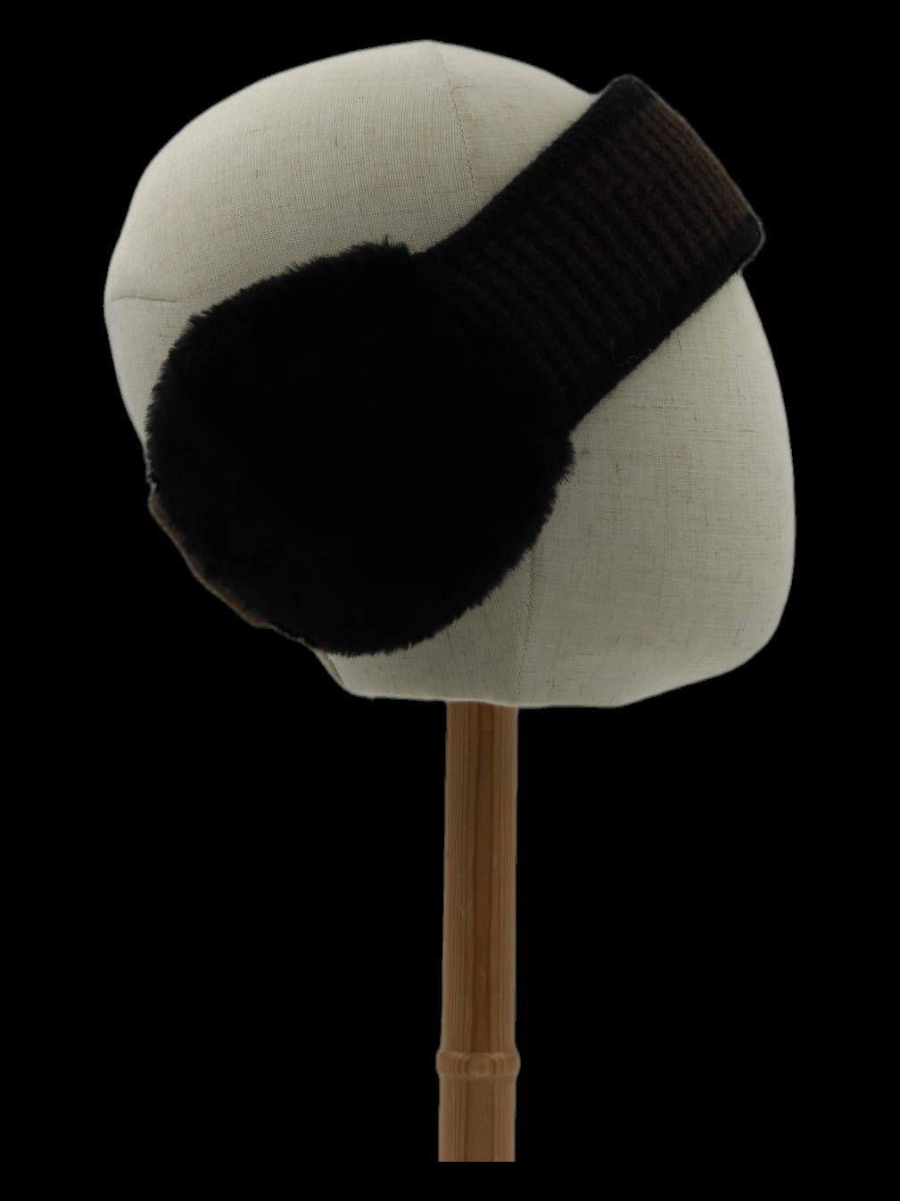 브라운 니트 배색 퍼 귀마개 헤드밴드
