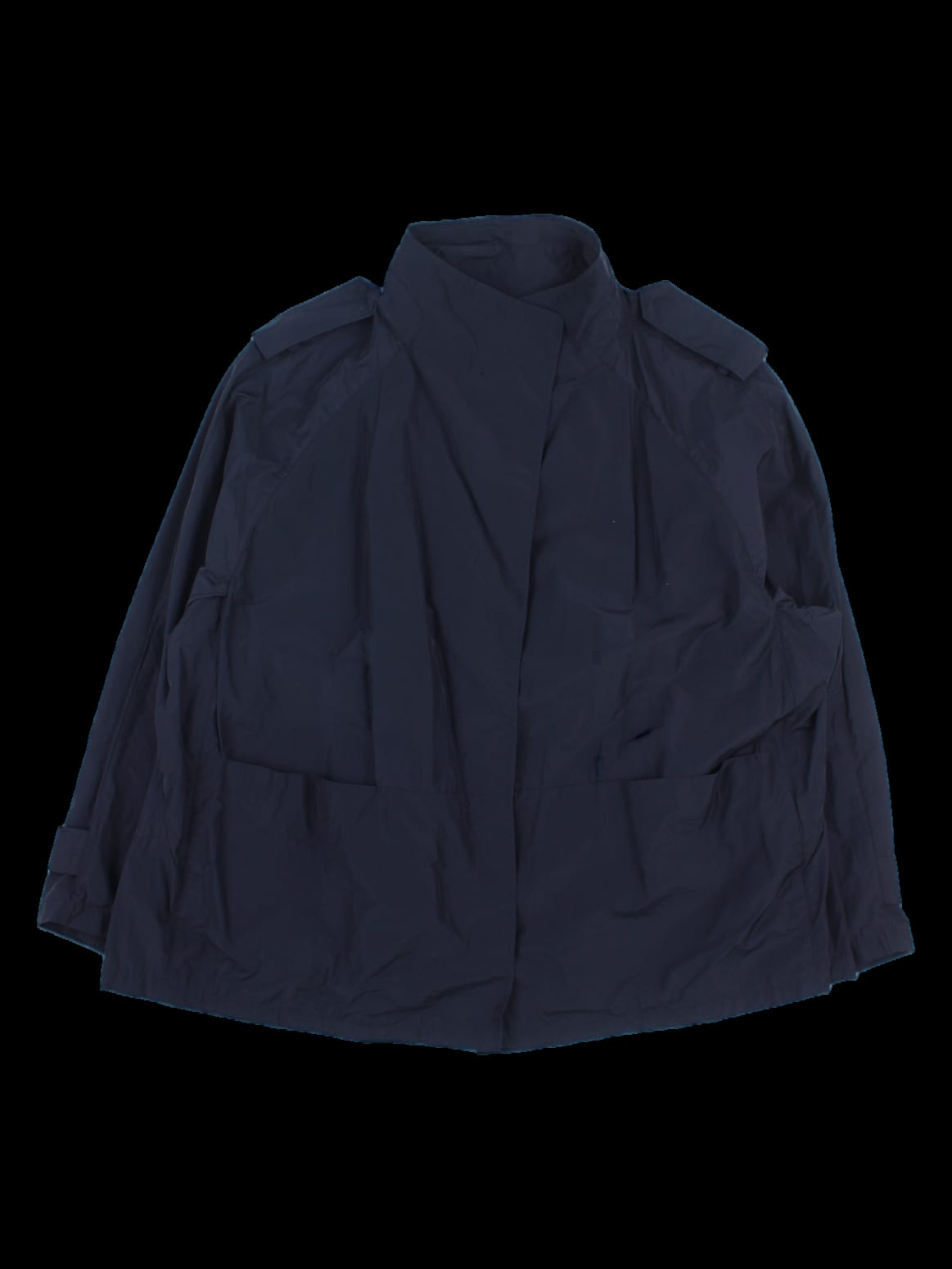 네이비 하이넥 견장 숏 점퍼