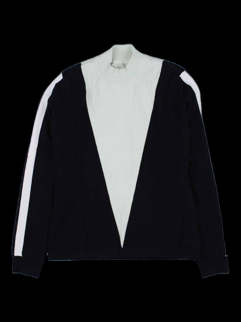 블랙/아이보리 V 배색 니트 탑