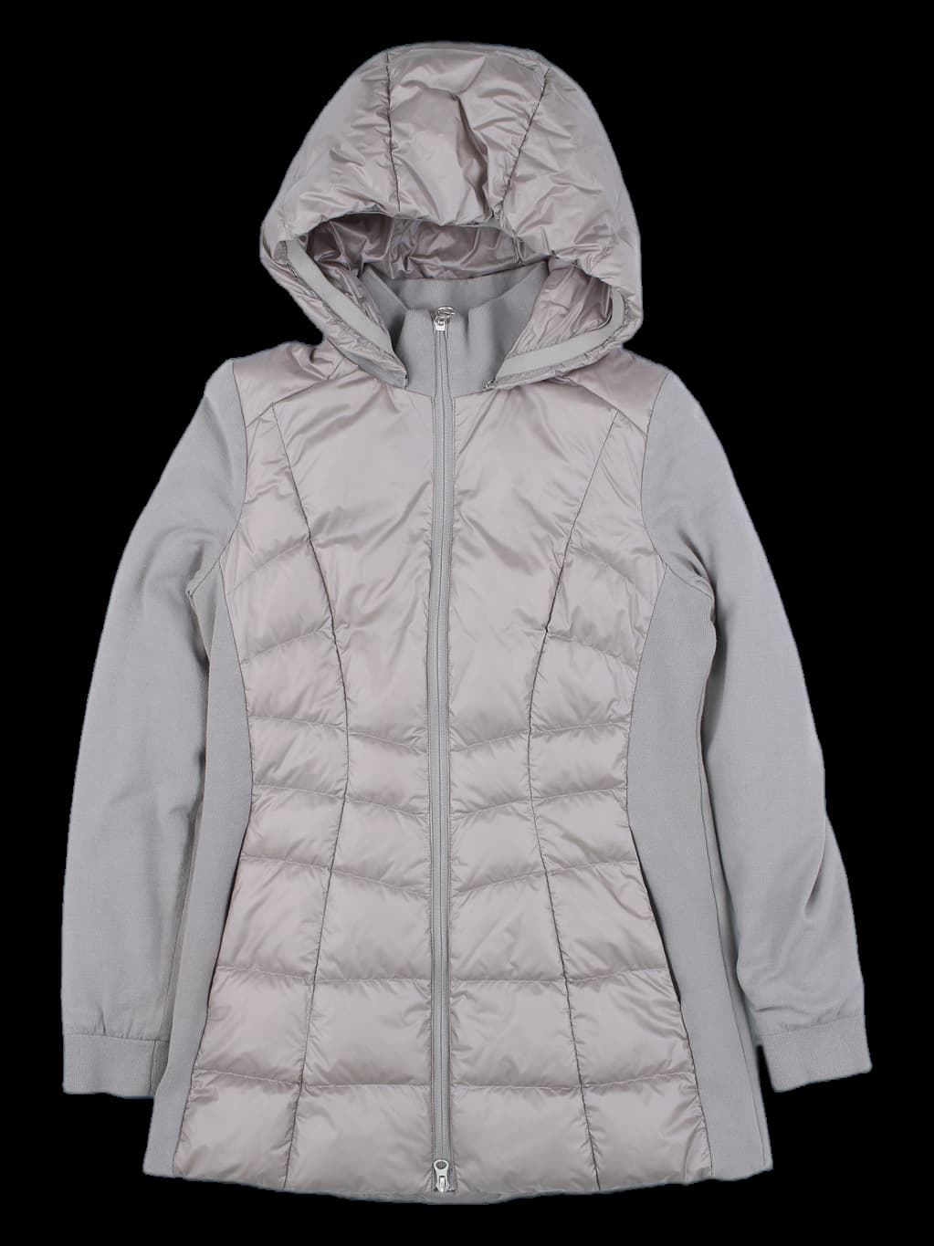 여성 베이지 후드 패딩 믹스 자켓