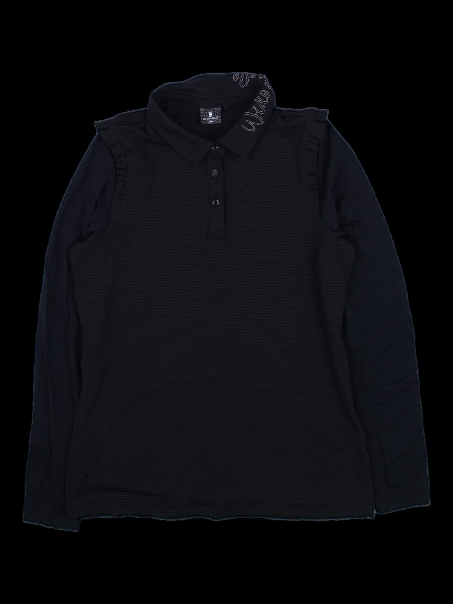 블랙 레이어드핏 긴팔 카라 티셔츠