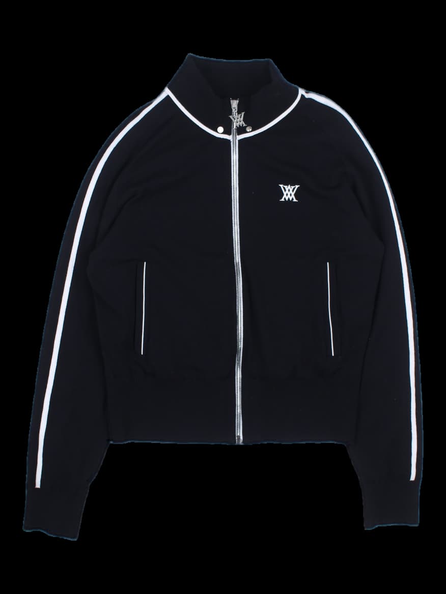 블랙 배색 스트라이프 니트 집업