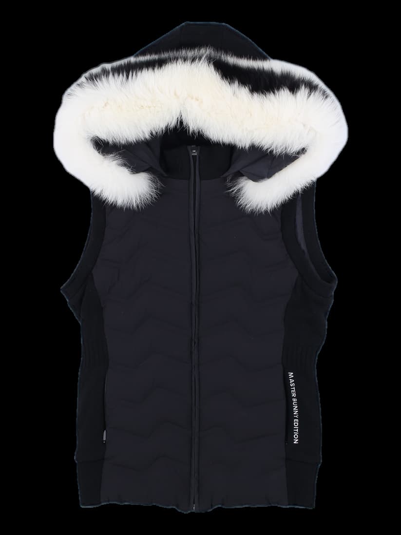 블랙 퍼 트리밍 후드 패딩 베스트