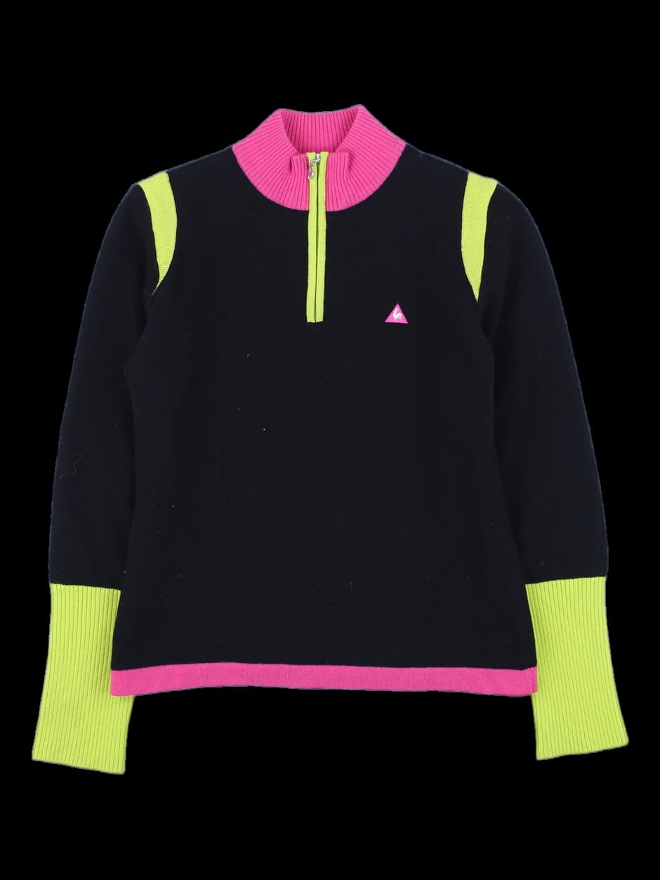 블랙/핑크/네온 배색 하프집업 니트