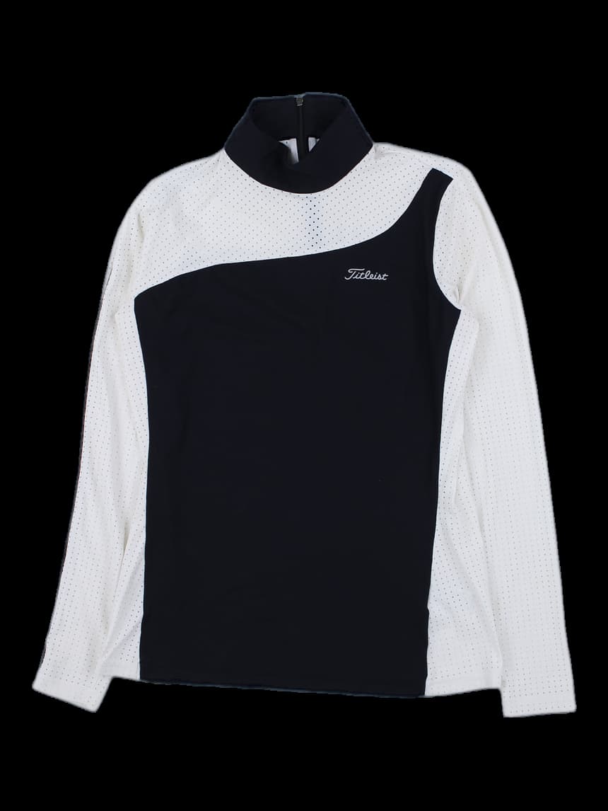타이틀리스트 여성 블랙 배색 하이넥 긴팔 티셔츠