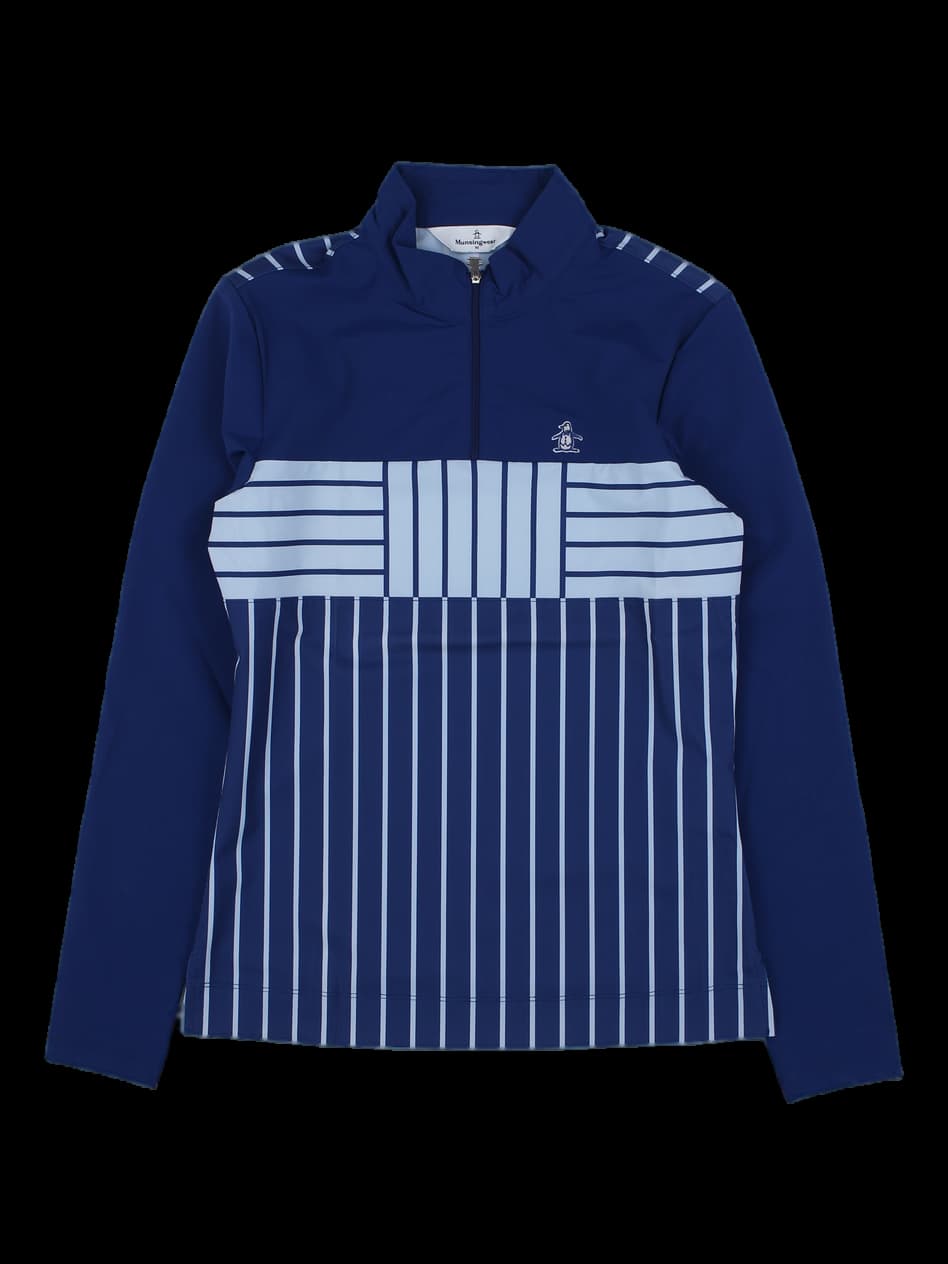 먼싱웨어 블루 스트라이프 하프 집업 긴팔 티셔츠