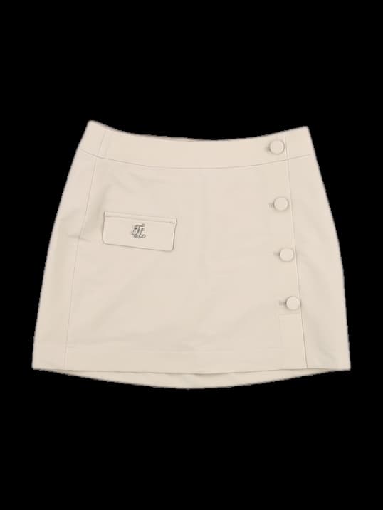 베이지 버튼 디테일 미니 스커트