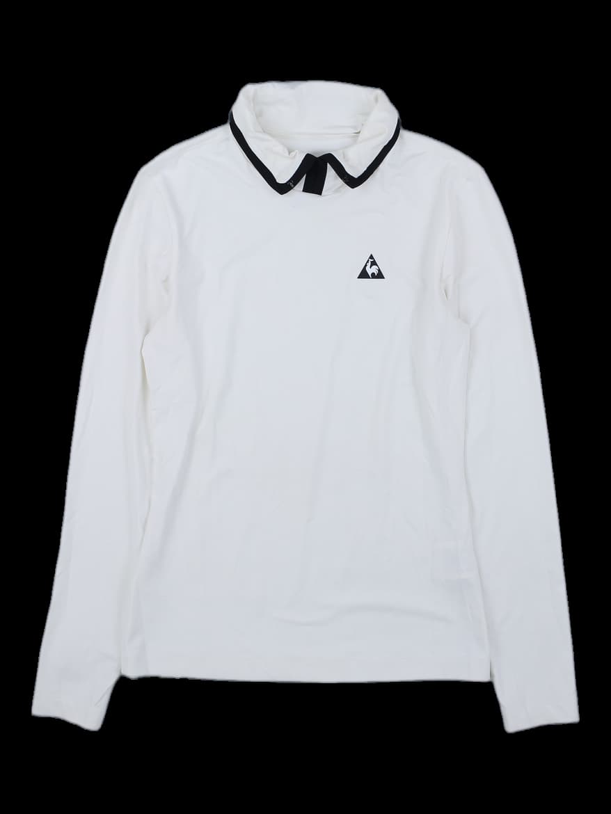 여성 화이트 로고 포인트 긴팔 모크넥 티셔츠