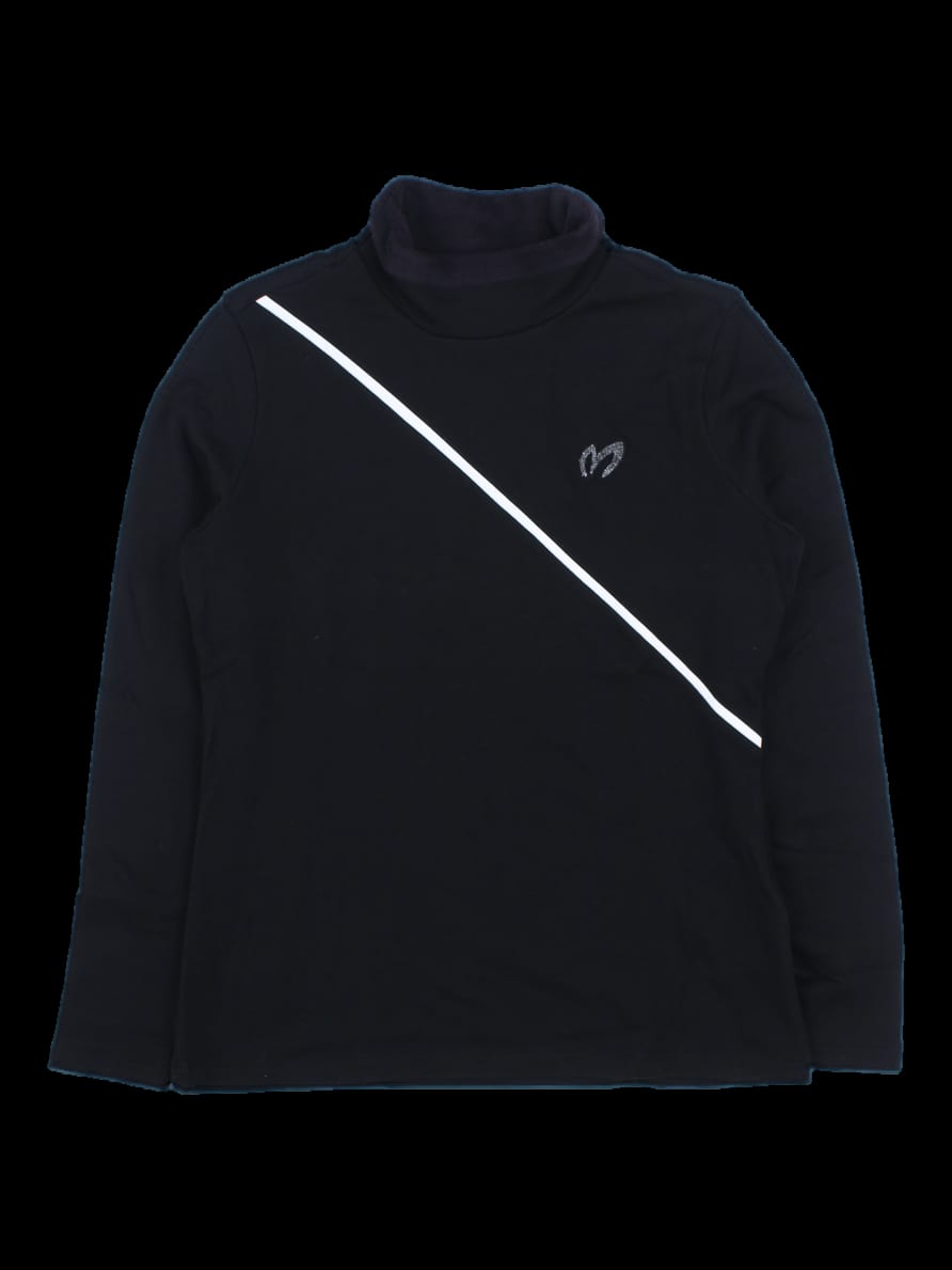 블랙 사선 라인 로고 터틀넥 긴팔 티셔츠