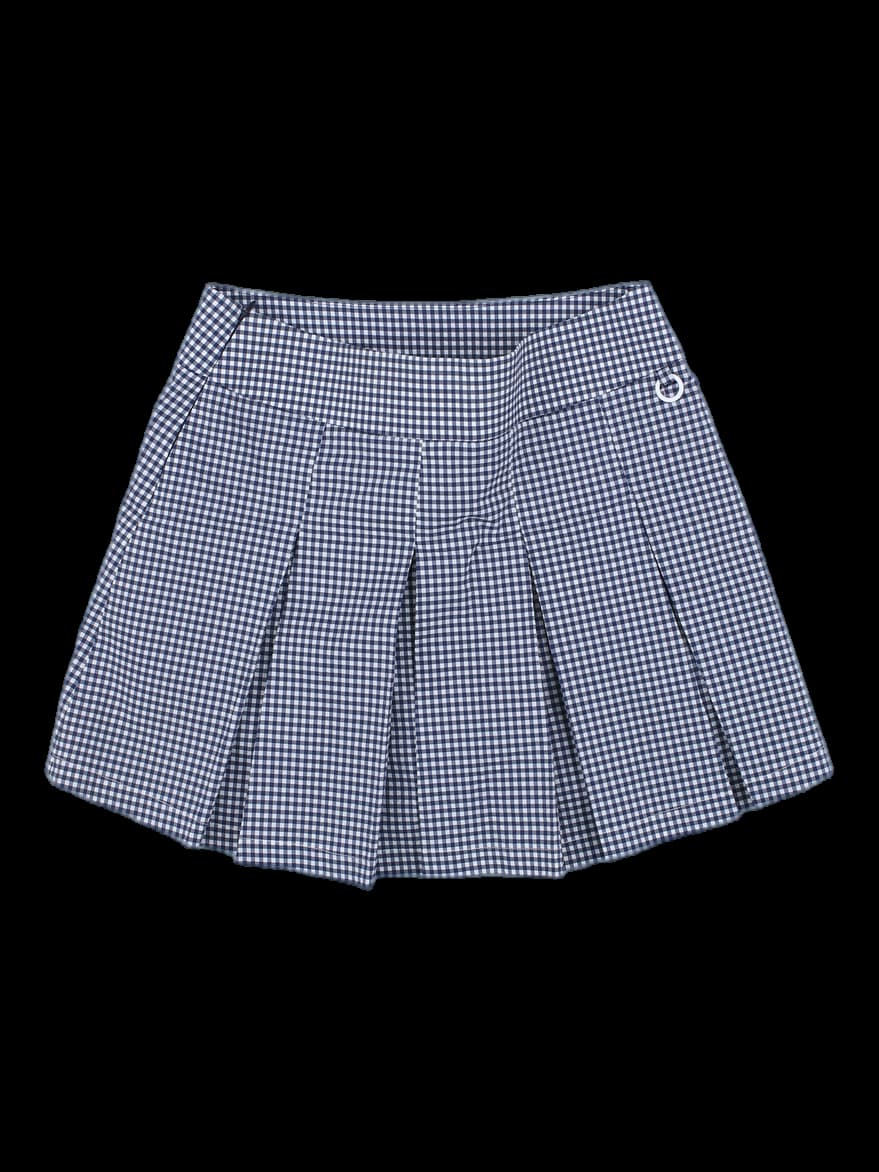 네이비 깅엄 체크 플리츠 스커트