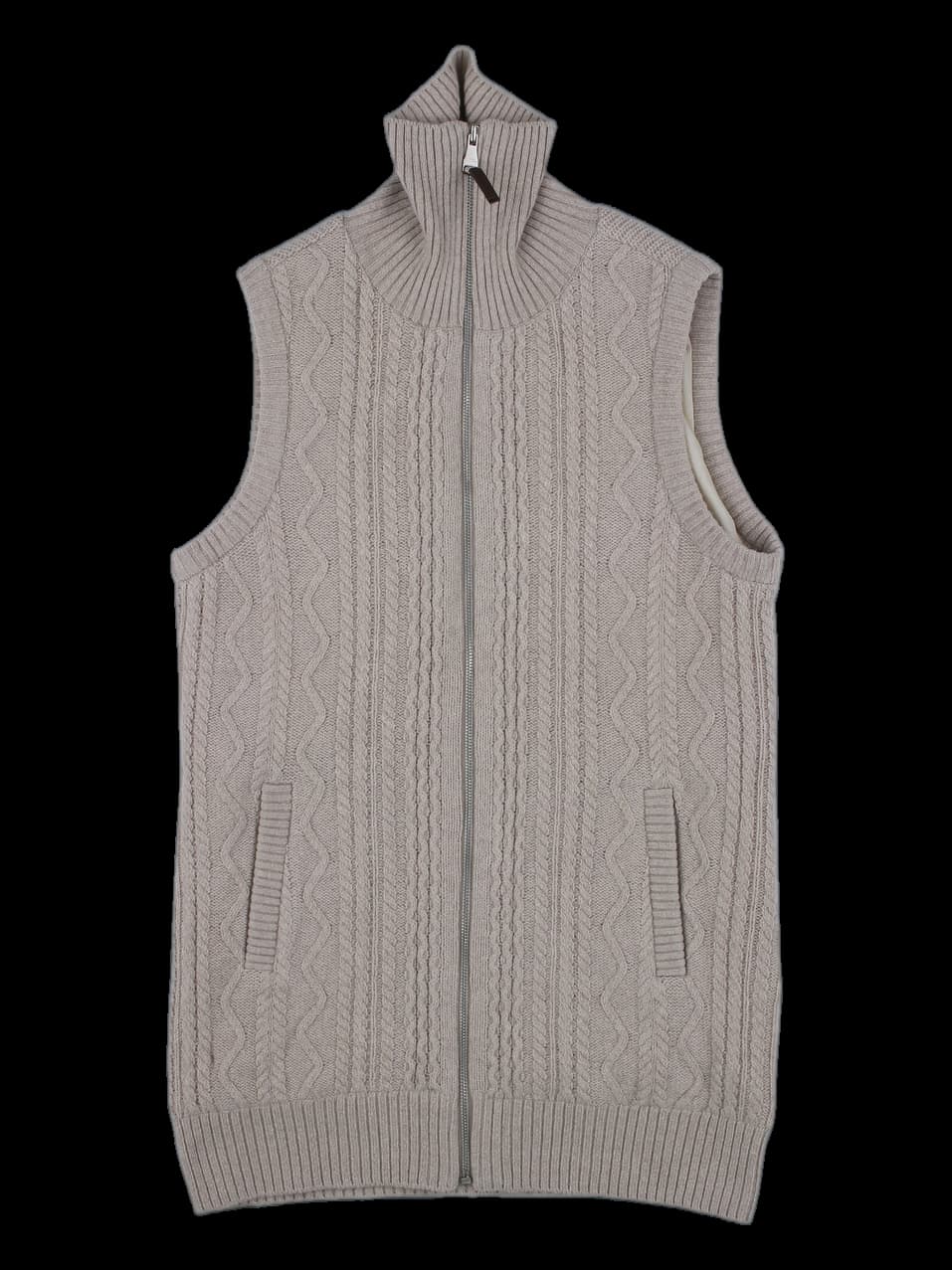 베이지 케이블 니트 집업 베스트