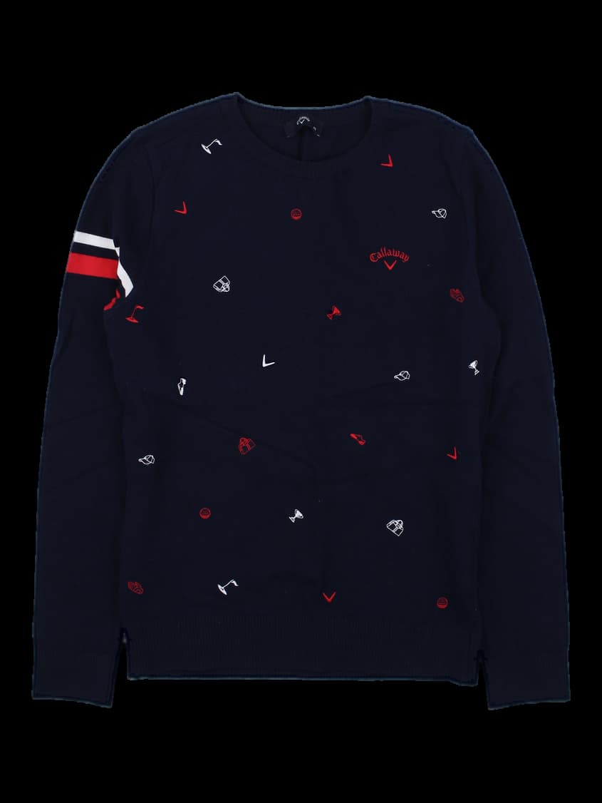 캘러웨이 네이비 올오버 자수 니트