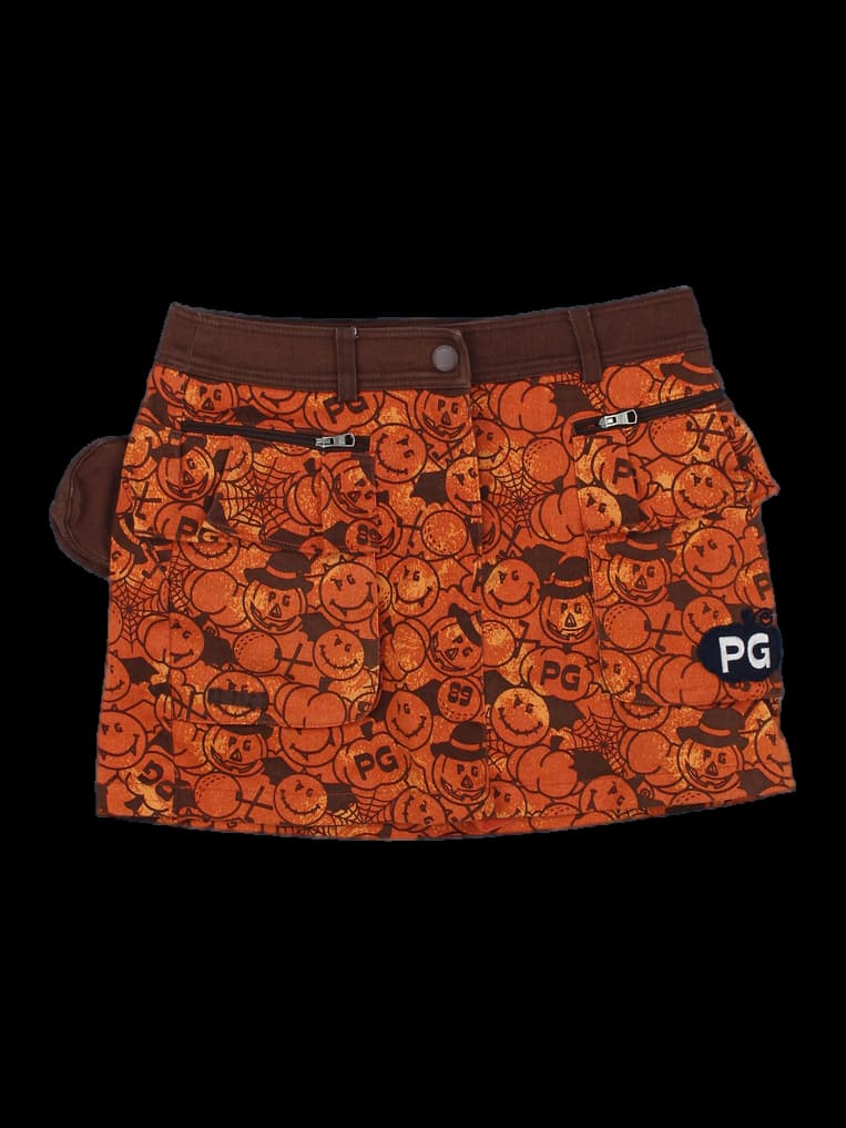 파리게이츠 오렌지 할로윈 패턴 스커트