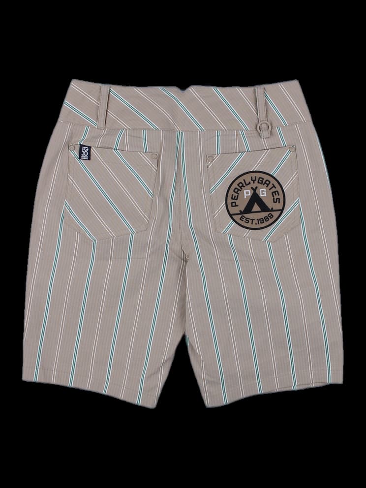 베이지 스트라이프 5부 면 반바지