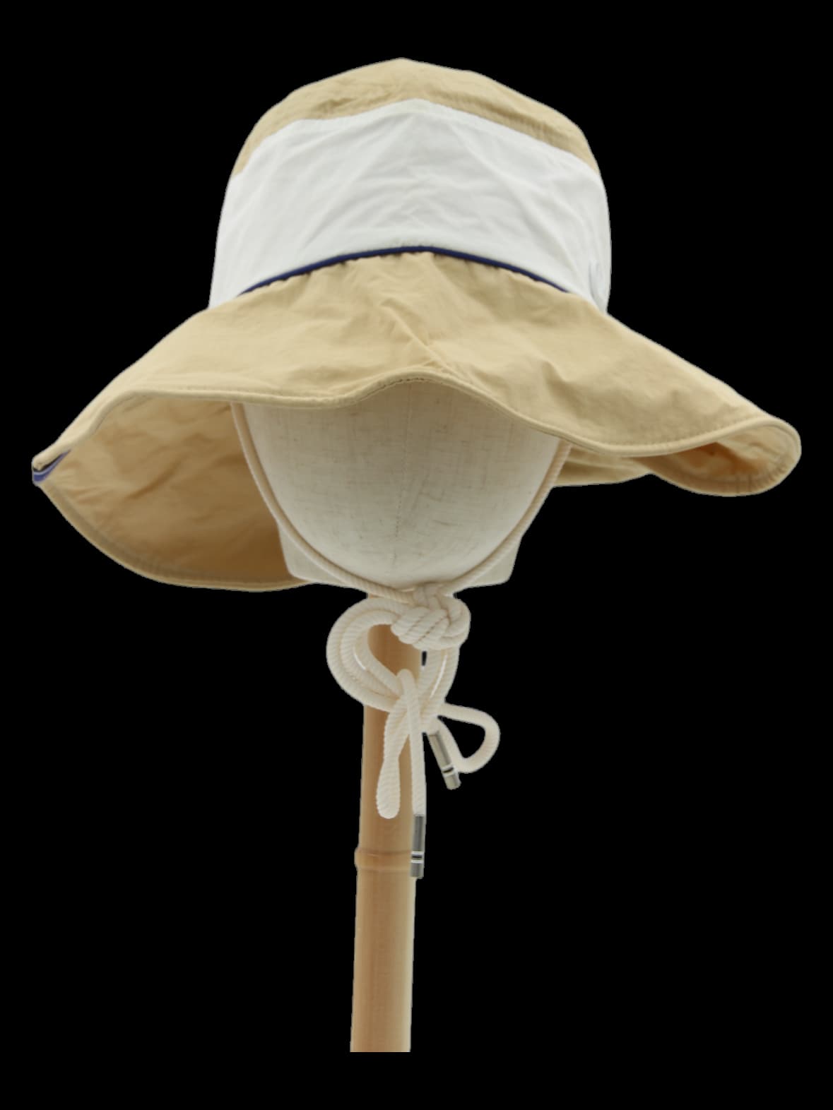 베이지 화이트 배색 와이드 브림 버킷햇