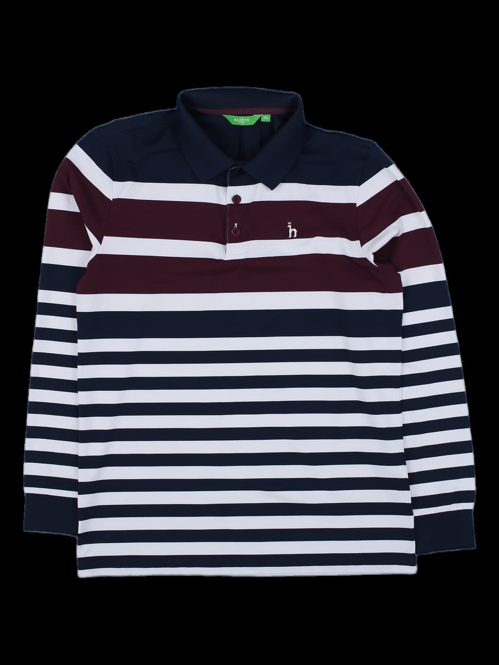 헤지스골프 남성 네이비 버건디 배색 스트라이프 긴팔 카라티