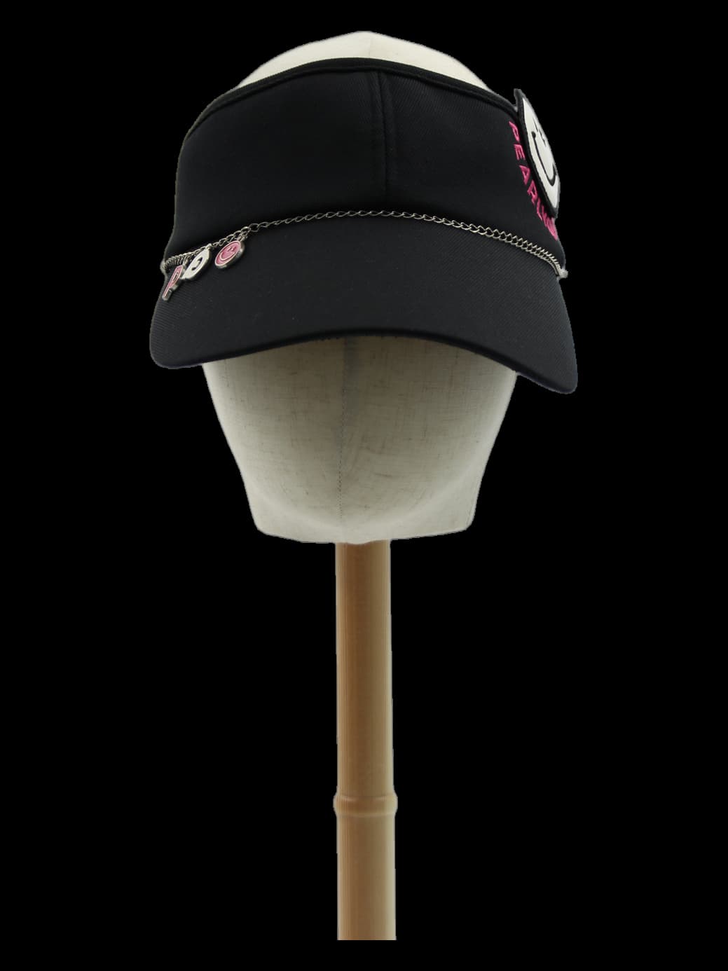 블랙 스마일 로고 체인 썬캡