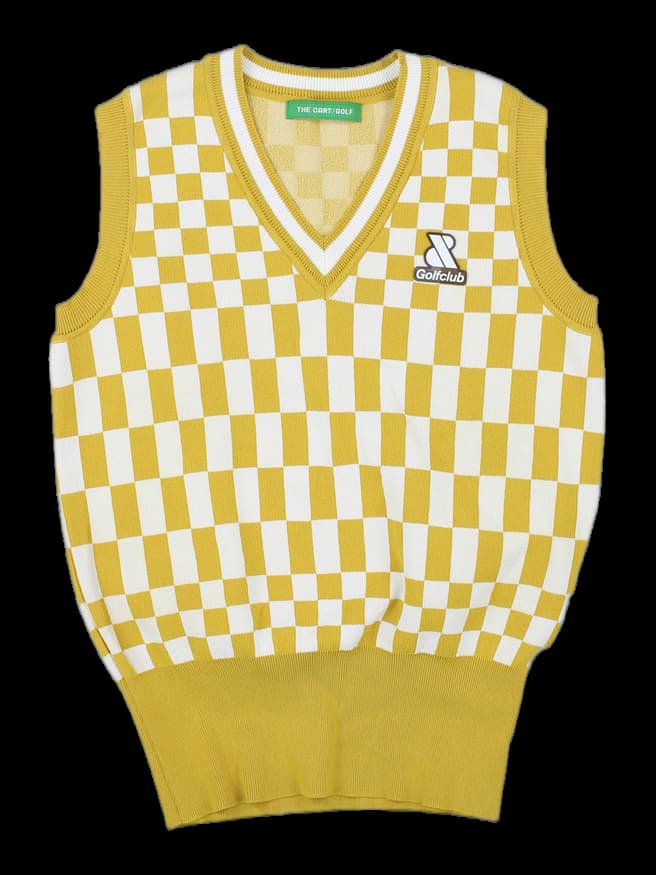 머스타드 체크 니트 베스트