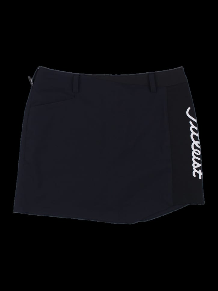 블랙 사이드 로고 랩 스커트