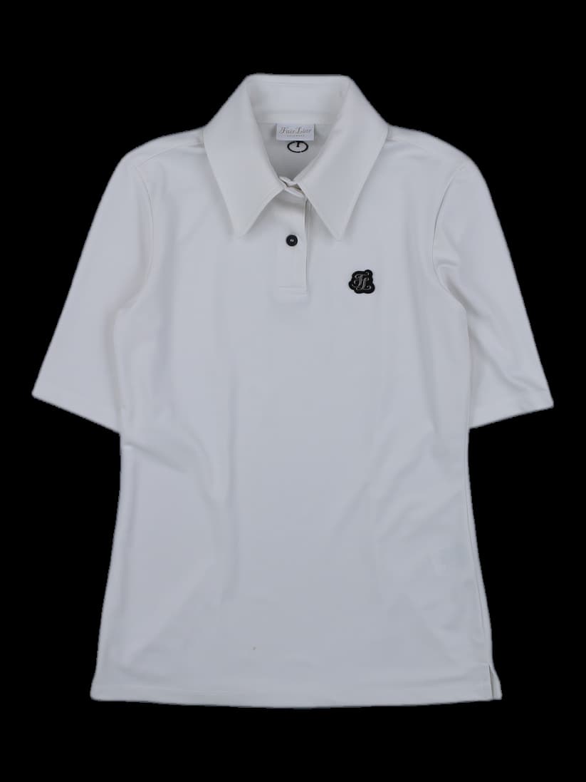 여성 화이트 반팔 카라 티셔츠