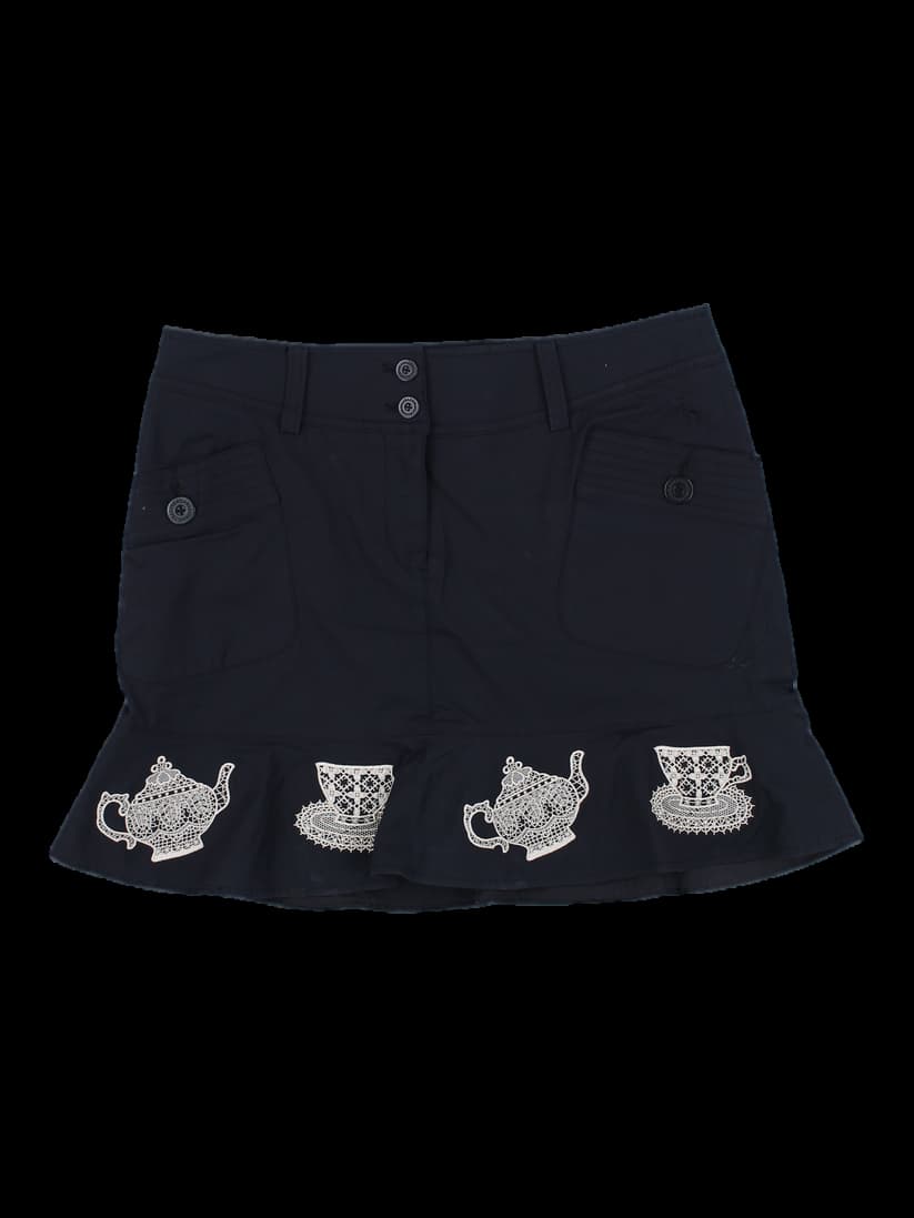 블랙 자수 플레어 스커트