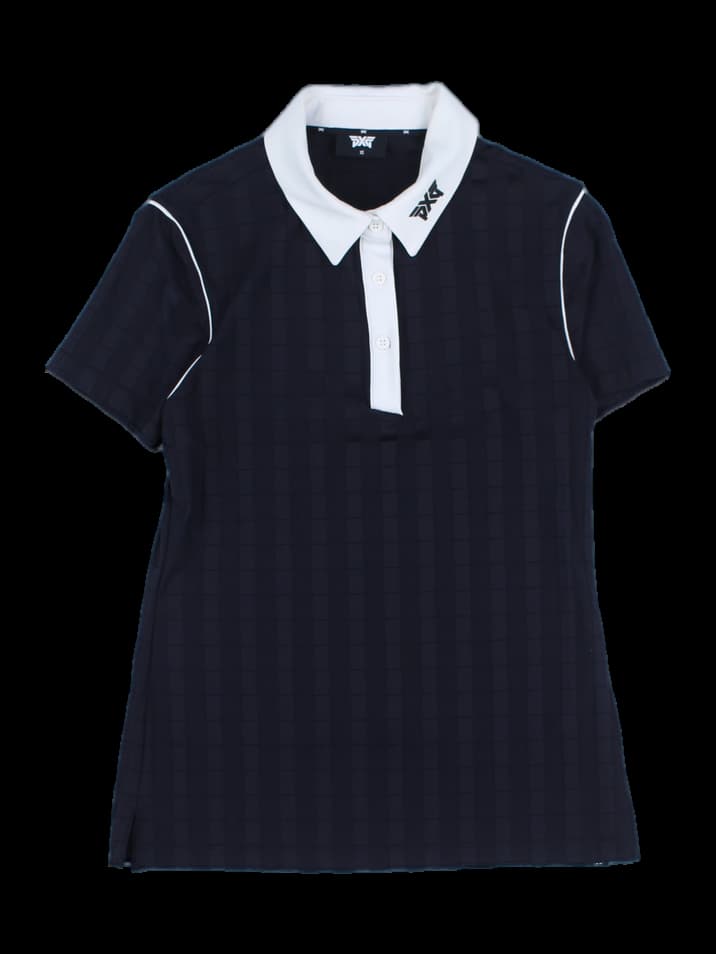 블랙 배색 반팔 카라티셔츠