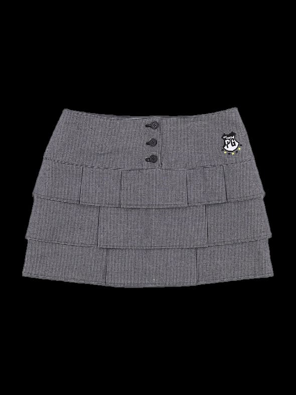 블랙 앤 화이트 체크 패턴 3단 티어드 미니 스커트