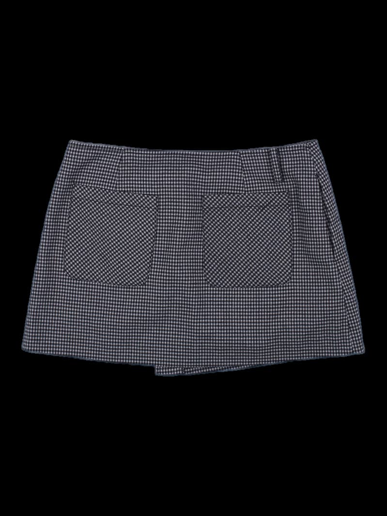 체크 패턴 더블 벨티드 미니 스커트