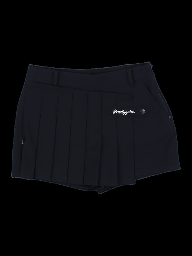 블랙 플리츠 랩 반바지