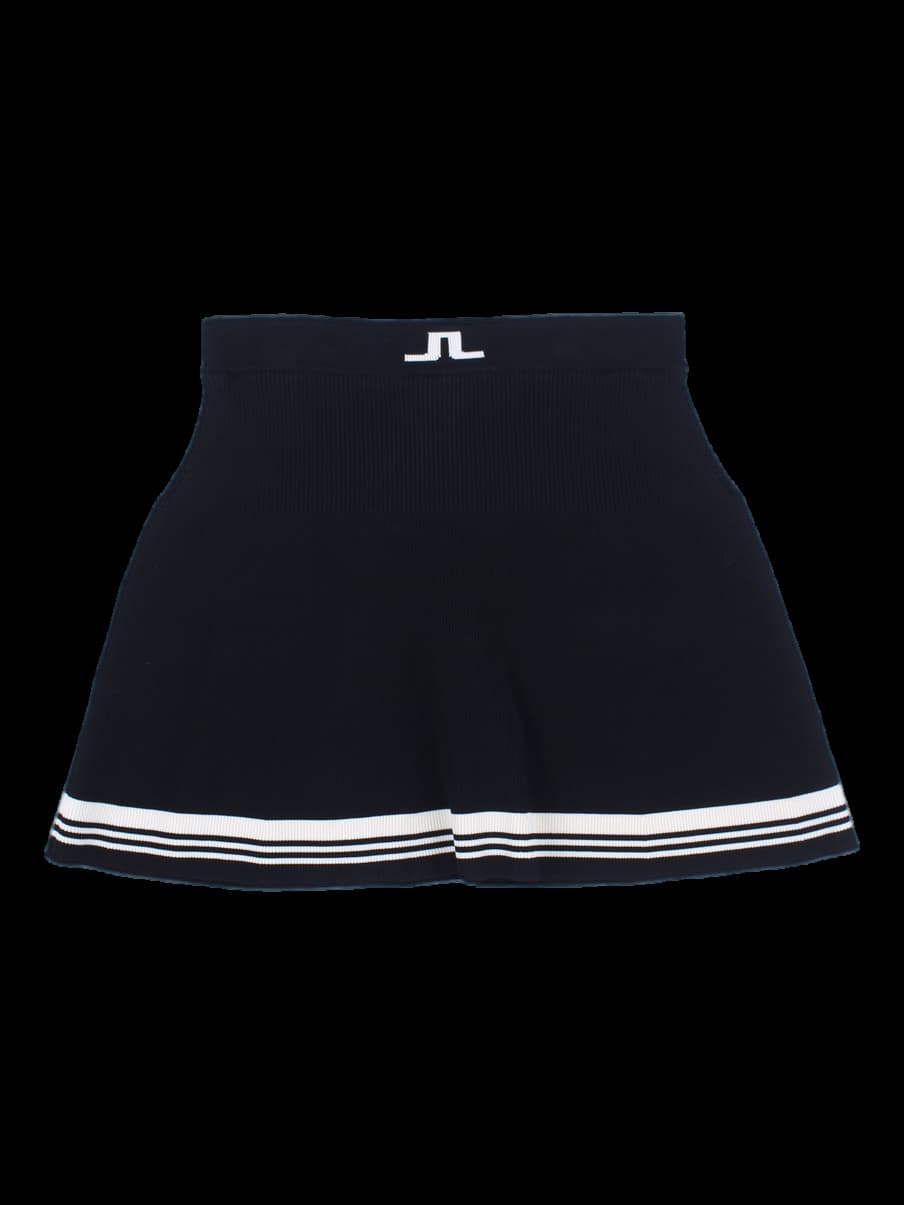 블랙 배색 스트라이프 니트 큐로트 스커트