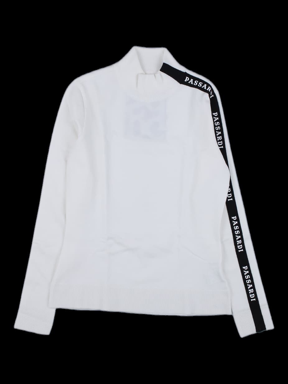 파사디 여성 사이드 로고 테이프 반목 니트