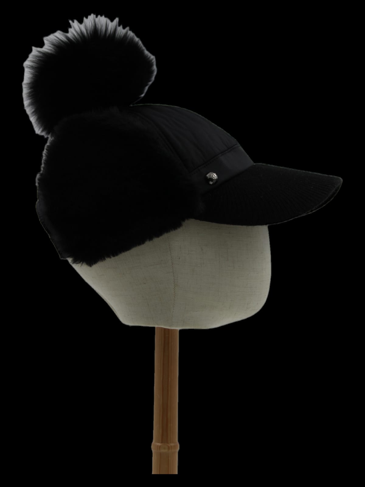 블랙 퍼 방울 이어워머 캡 모자