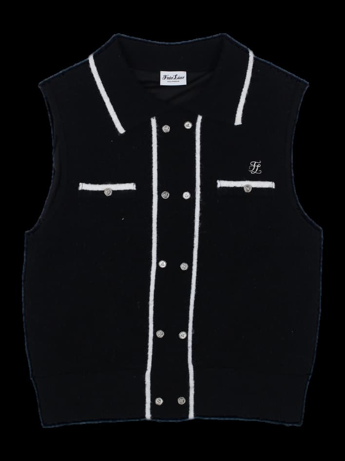 블랙/화이트 배색 더블 버튼 니트 베스트