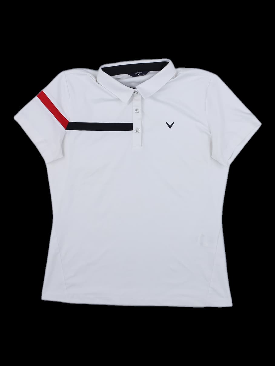 여성 화이트 배색 반팔 카라티셔츠