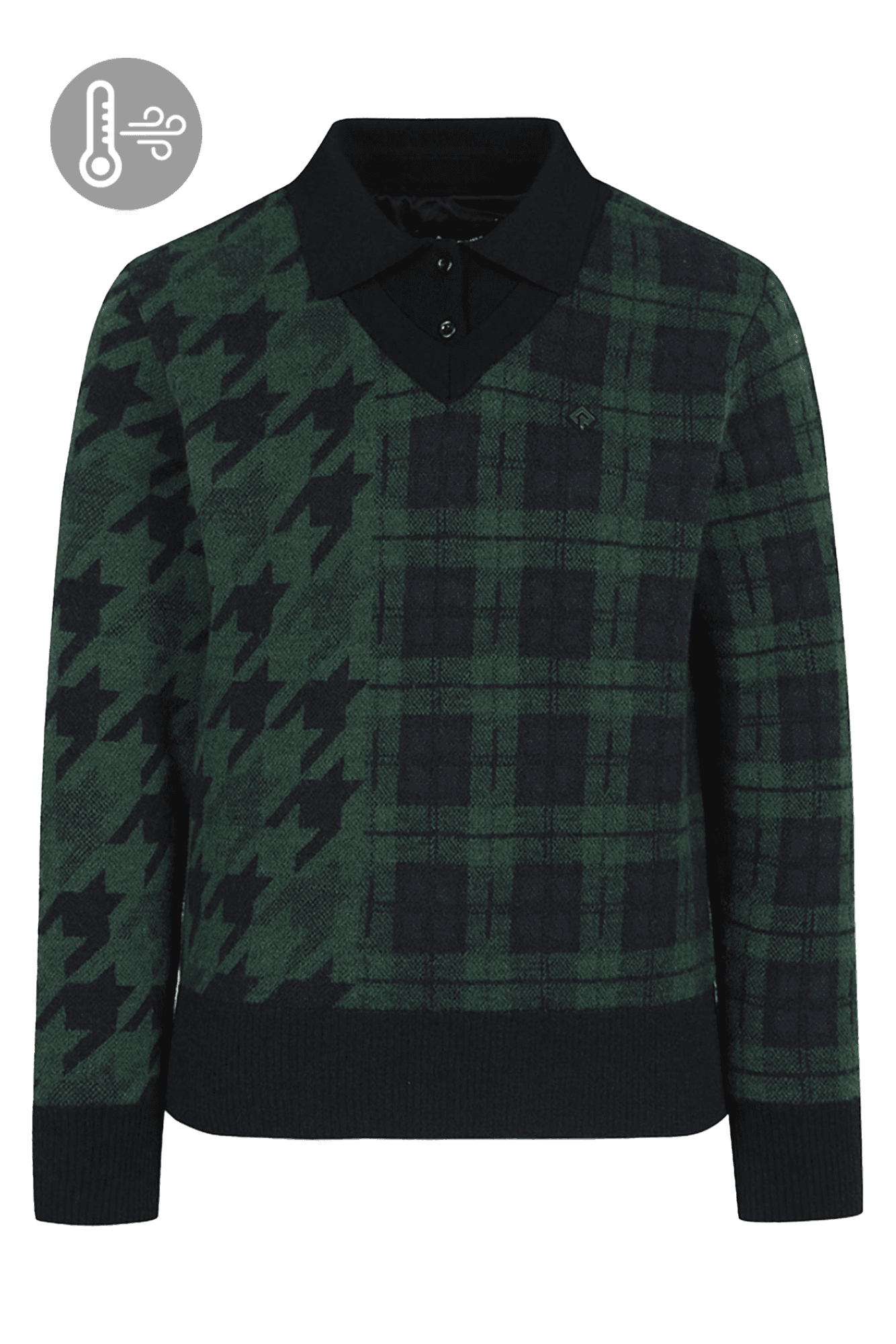 패턴 믹스 이중넥 방풍 니트